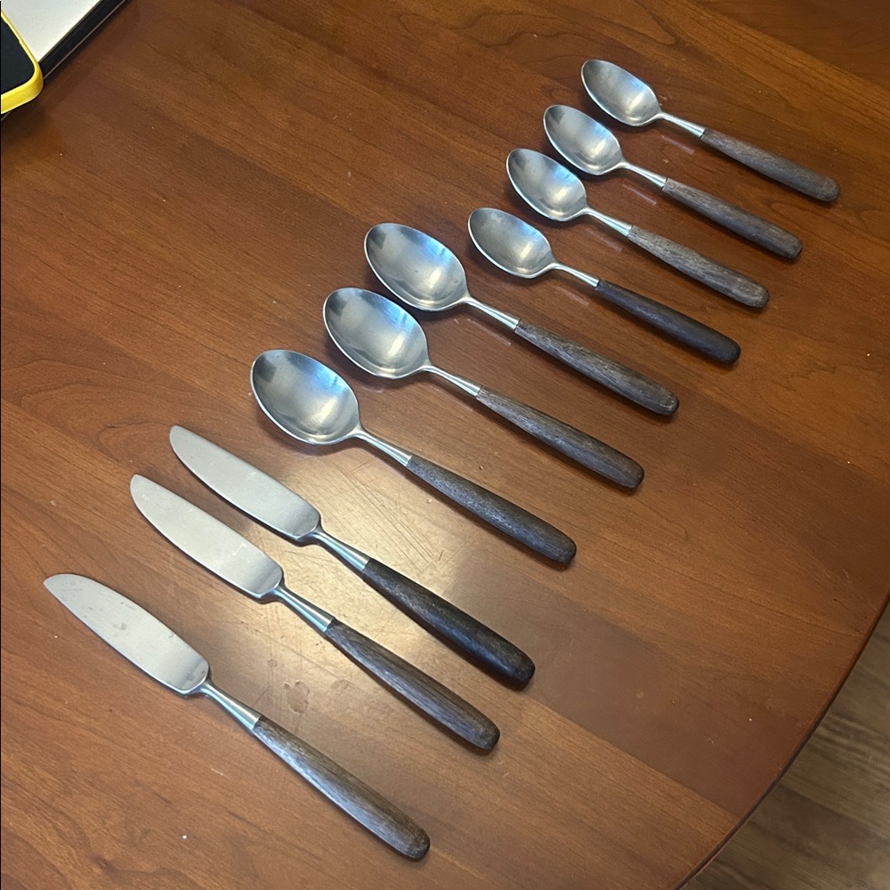 Set of 10 Lauffer Stainless Steel and Wood Handle Cutlery Set